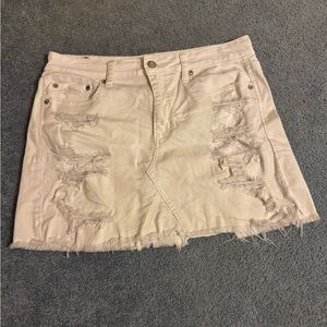 American Eagle White Distressed Denim Skirt